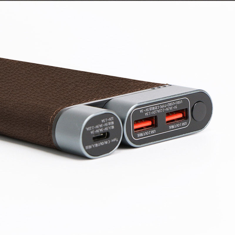 10K MAh PD Power Bank de couro feito à mão Conchas metálicas Portas 3 Carregamento do dispositivo