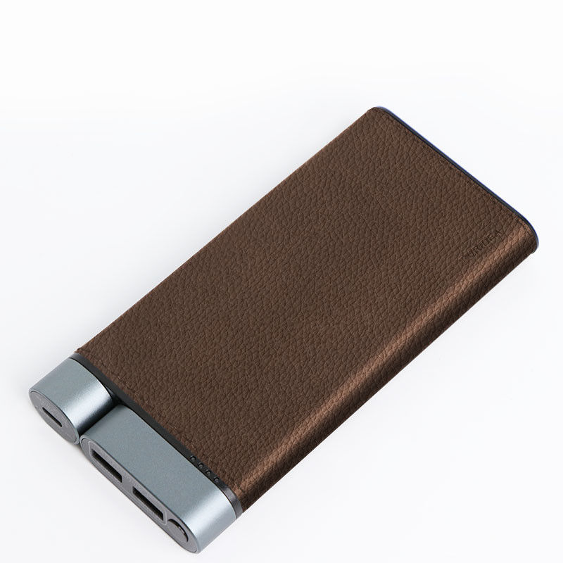 10000mAh Power Bank Metal Shell Leather Finish 2pcs USB-A 1pc Portos Tipo-C