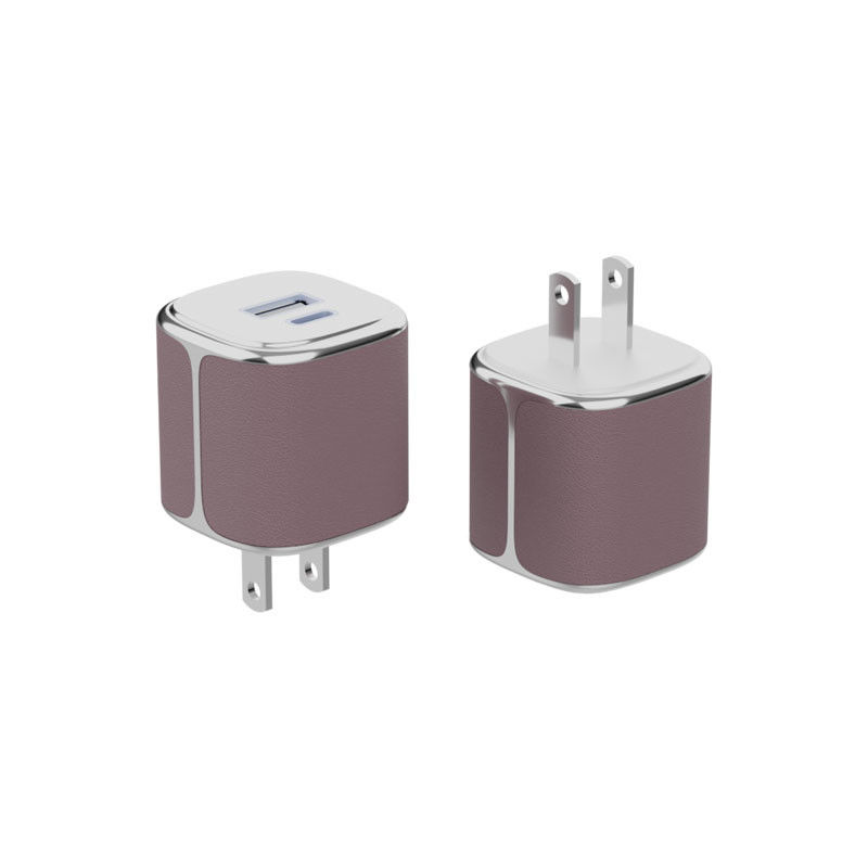 Carregador de parede elegante de 35W USB-C e USB-A PD GaN Carregador de parede com casca de couro