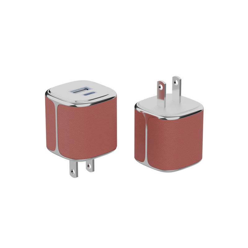 Potente carregador de parede tipo C USB-C e USB-A PD GaN Carregador de parede com casca de couro